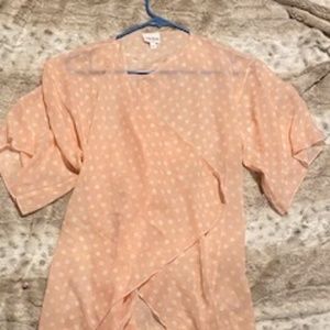 Lularoe Pink/ white polkadot kimono w/black fringe